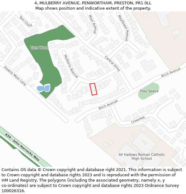 4, MULBERRY AVENUE, PENWORTHAM, PRESTON, PR1 0LL: Location map and indicative extent of plot