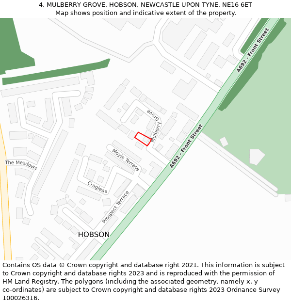4, MULBERRY GROVE, HOBSON, NEWCASTLE UPON TYNE, NE16 6ET: Location map and indicative extent of plot