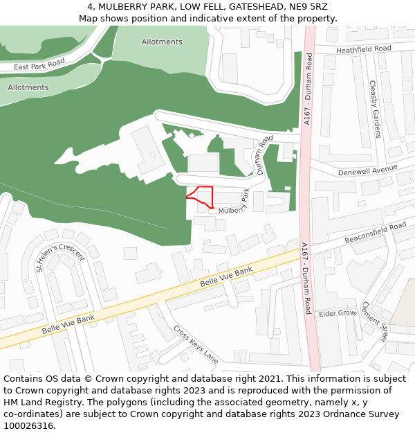 4, MULBERRY PARK, LOW FELL, GATESHEAD, NE9 5RZ: Location map and indicative extent of plot