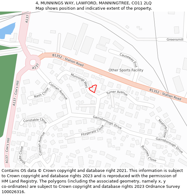 4, MUNNINGS WAY, LAWFORD, MANNINGTREE, CO11 2LQ: Location map and indicative extent of plot