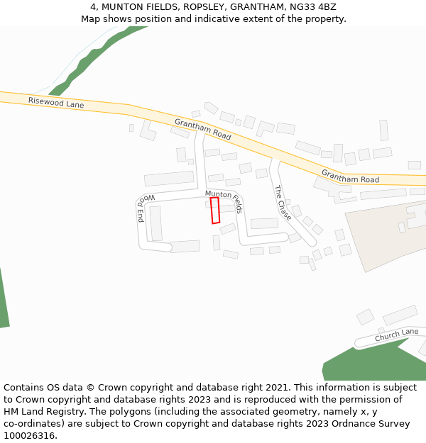 4, MUNTON FIELDS, ROPSLEY, GRANTHAM, NG33 4BZ: Location map and indicative extent of plot