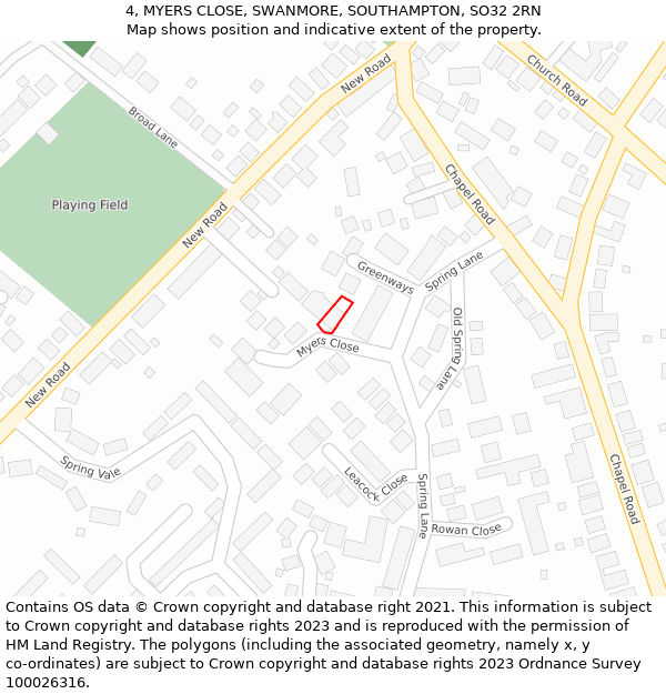 4, MYERS CLOSE, SWANMORE, SOUTHAMPTON, SO32 2RN: Location map and indicative extent of plot