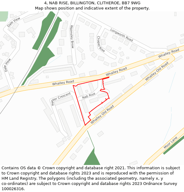 4, NAB RISE, BILLINGTON, CLITHEROE, BB7 9WG: Location map and indicative extent of plot