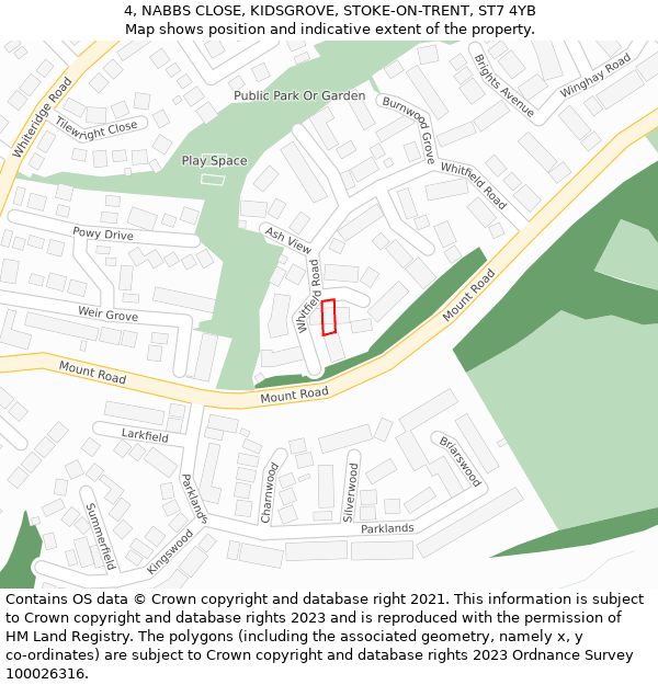 4, NABBS CLOSE, KIDSGROVE, STOKE-ON-TRENT, ST7 4YB: Location map and indicative extent of plot