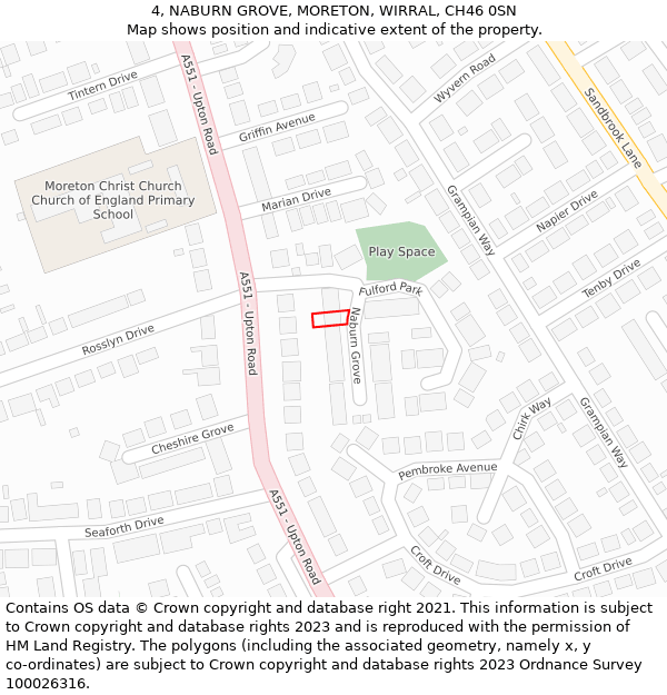 4, NABURN GROVE, MORETON, WIRRAL, CH46 0SN: Location map and indicative extent of plot