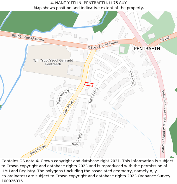 4, NANT Y FELIN, PENTRAETH, LL75 8UY: Location map and indicative extent of plot