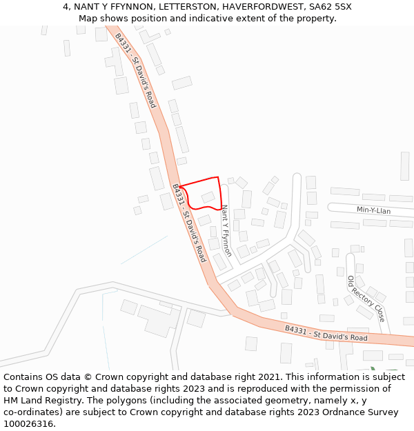 4, NANT Y FFYNNON, LETTERSTON, HAVERFORDWEST, SA62 5SX: Location map and indicative extent of plot