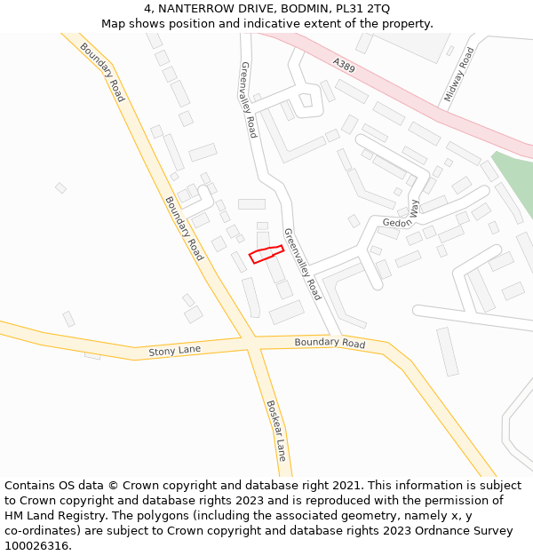 4, NANTERROW DRIVE, BODMIN, PL31 2TQ: Location map and indicative extent of plot