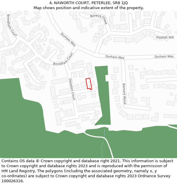 4, NAWORTH COURT, PETERLEE, SR8 1JQ: Location map and indicative extent of plot