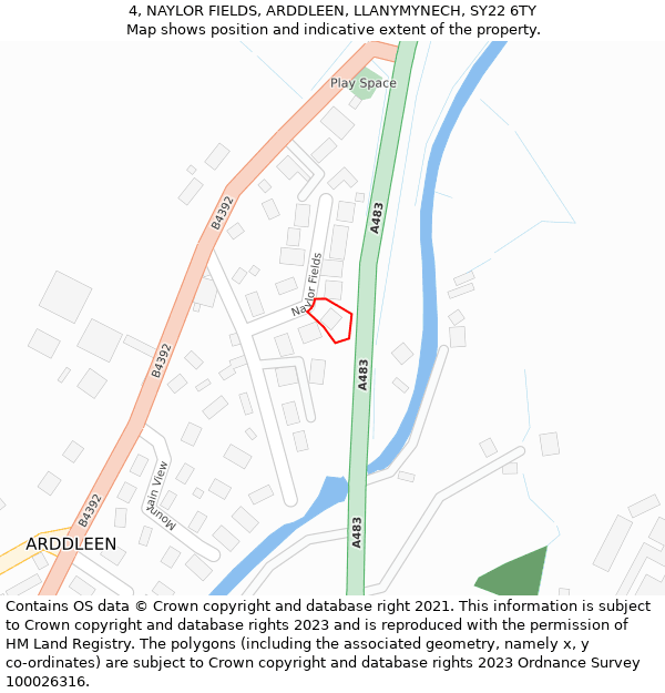 4, NAYLOR FIELDS, ARDDLEEN, LLANYMYNECH, SY22 6TY: Location map and indicative extent of plot