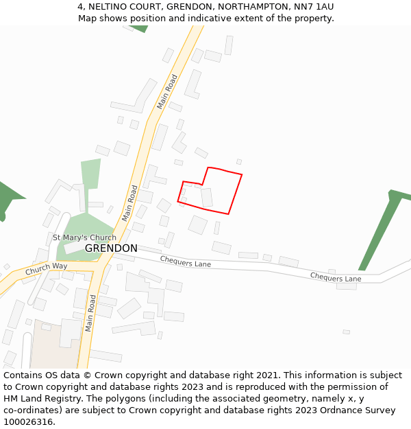 4, NELTINO COURT, GRENDON, NORTHAMPTON, NN7 1AU: Location map and indicative extent of plot