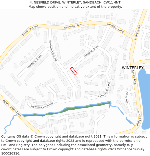 4, NESFIELD DRIVE, WINTERLEY, SANDBACH, CW11 4NT: Location map and indicative extent of plot