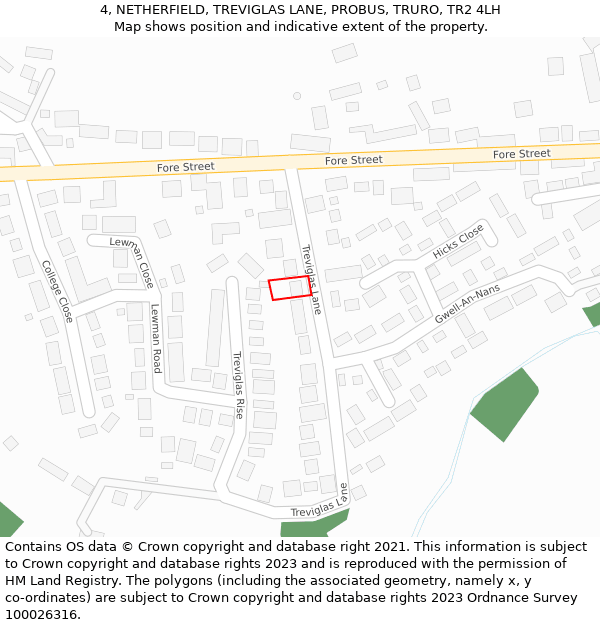 4, NETHERFIELD, TREVIGLAS LANE, PROBUS, TRURO, TR2 4LH: Location map and indicative extent of plot