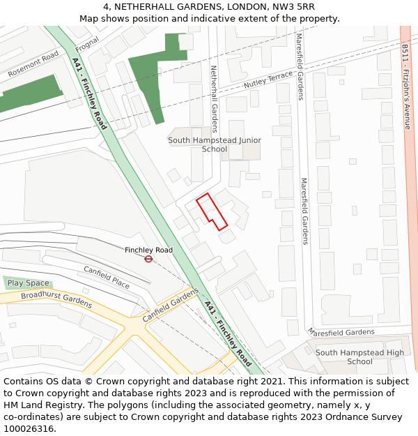 4, NETHERHALL GARDENS, LONDON, NW3 5RR: Location map and indicative extent of plot