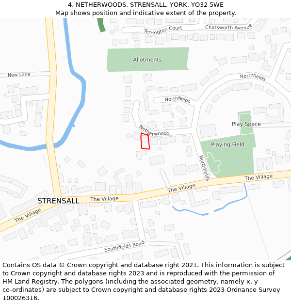 4, NETHERWOODS, STRENSALL, YORK, YO32 5WE: Location map and indicative extent of plot