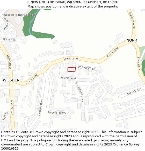 4, NEW HOLLAND DRIVE, WILSDEN, BRADFORD, BD15 0FH: Location map and indicative extent of plot