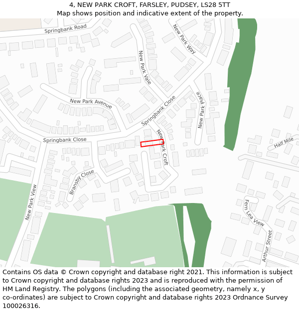 4, NEW PARK CROFT, FARSLEY, PUDSEY, LS28 5TT: Location map and indicative extent of plot