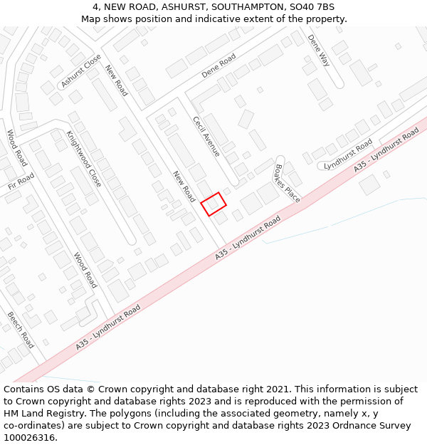 4, NEW ROAD, ASHURST, SOUTHAMPTON, SO40 7BS: Location map and indicative extent of plot