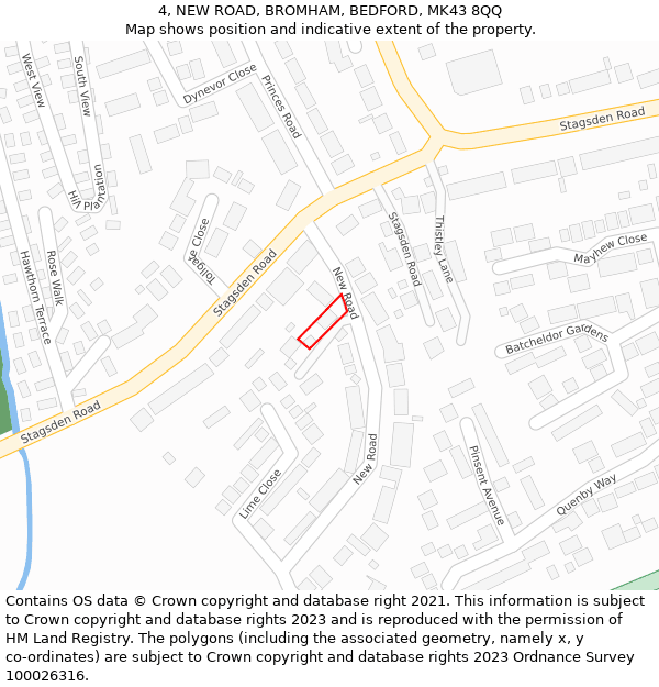 4, NEW ROAD, BROMHAM, BEDFORD, MK43 8QQ: Location map and indicative extent of plot