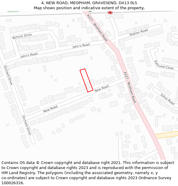 4, NEW ROAD, MEOPHAM, GRAVESEND, DA13 0LS: Location map and indicative extent of plot