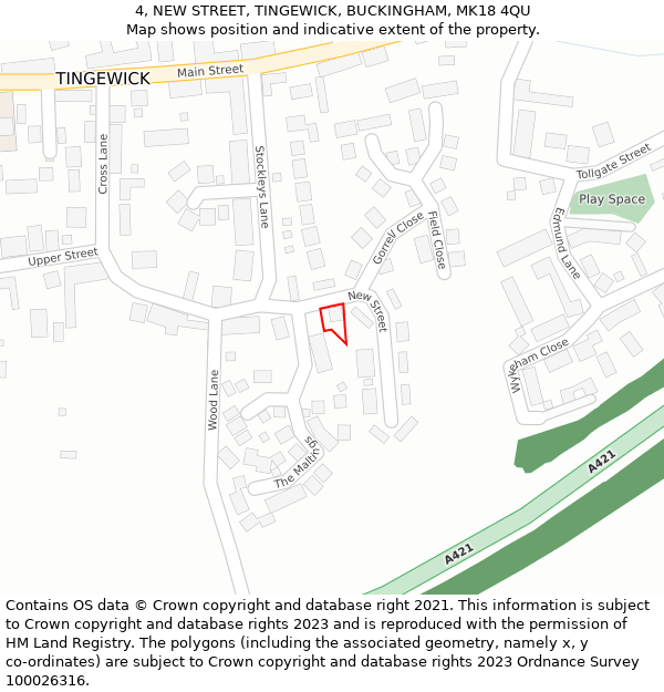 4, NEW STREET, TINGEWICK, BUCKINGHAM, MK18 4QU: Location map and indicative extent of plot