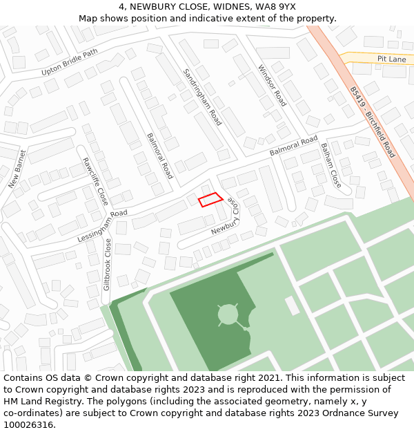 4, NEWBURY CLOSE, WIDNES, WA8 9YX: Location map and indicative extent of plot