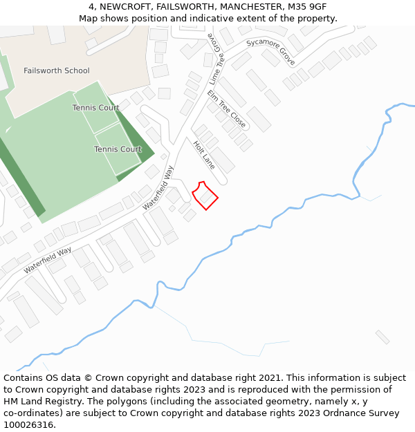 4, NEWCROFT, FAILSWORTH, MANCHESTER, M35 9GF: Location map and indicative extent of plot