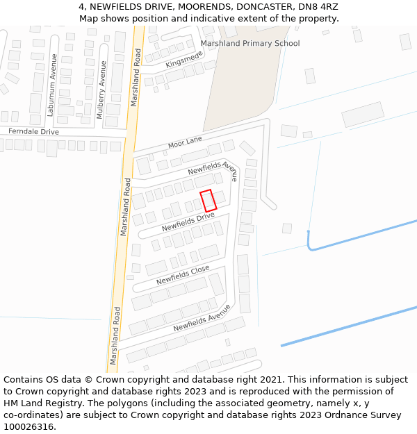 4, NEWFIELDS DRIVE, MOORENDS, DONCASTER, DN8 4RZ: Location map and indicative extent of plot