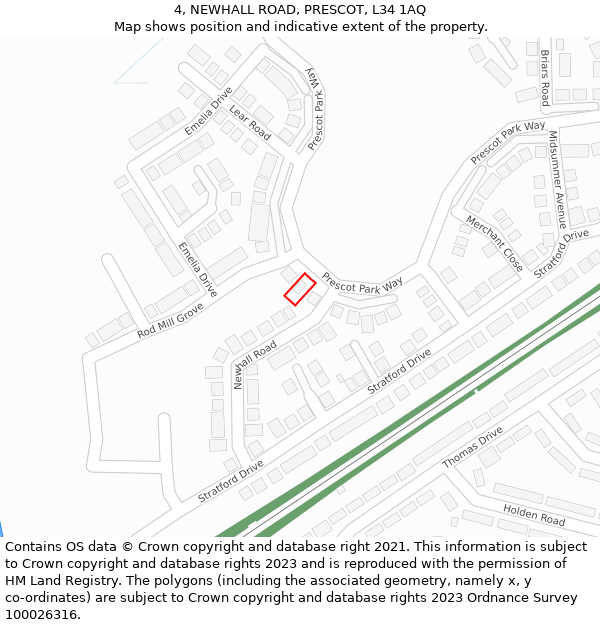 4, NEWHALL ROAD, PRESCOT, L34 1AQ: Location map and indicative extent of plot