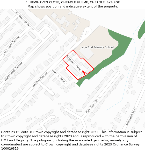 4, NEWHAVEN CLOSE, CHEADLE HULME, CHEADLE, SK8 7GF: Location map and indicative extent of plot