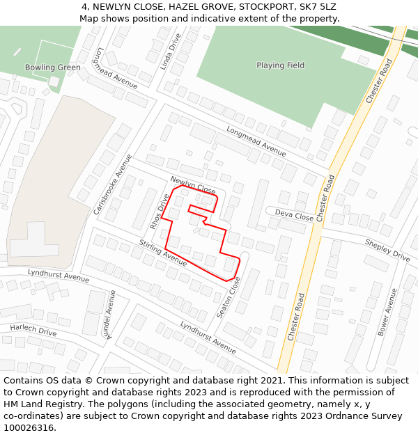 4, NEWLYN CLOSE, HAZEL GROVE, STOCKPORT, SK7 5LZ: Location map and indicative extent of plot