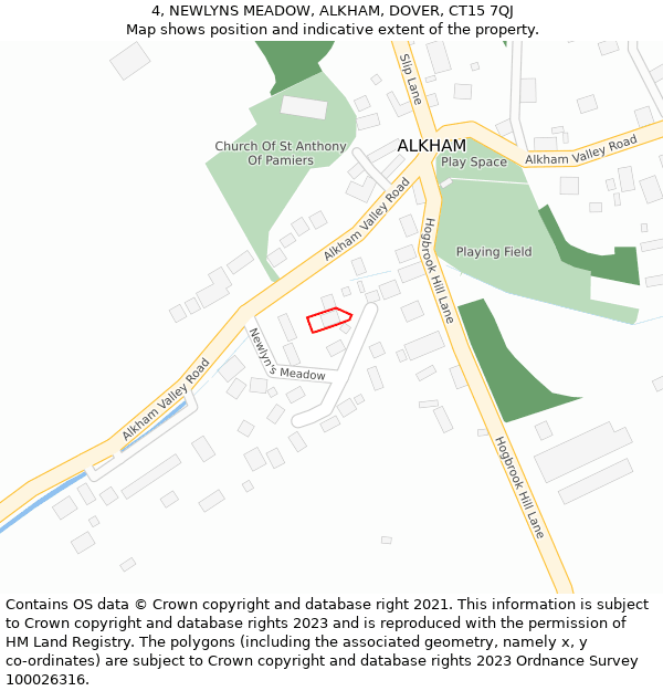 4, NEWLYNS MEADOW, ALKHAM, DOVER, CT15 7QJ: Location map and indicative extent of plot