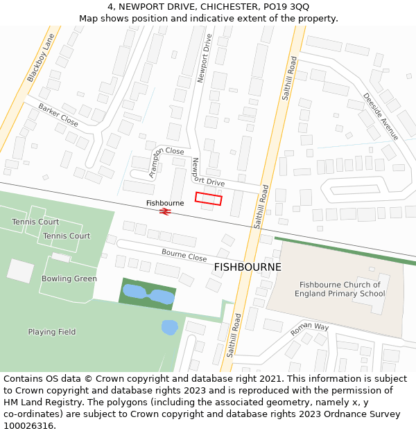 4, NEWPORT DRIVE, CHICHESTER, PO19 3QQ: Location map and indicative extent of plot