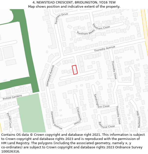 4, NEWSTEAD CRESCENT, BRIDLINGTON, YO16 7EW: Location map and indicative extent of plot