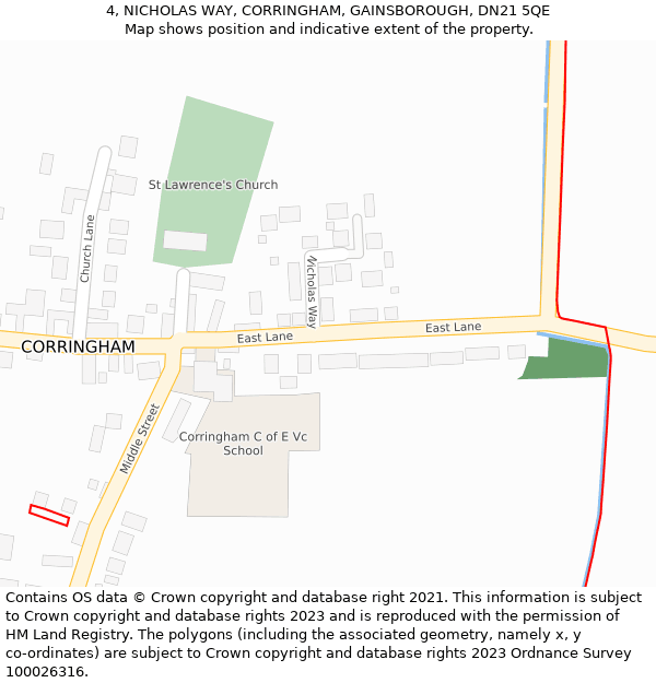 4, NICHOLAS WAY, CORRINGHAM, GAINSBOROUGH, DN21 5QE: Location map and indicative extent of plot