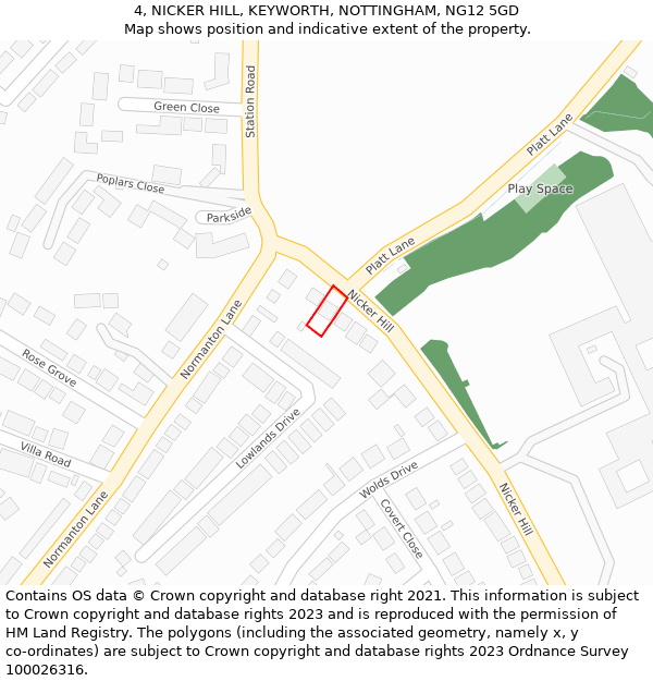 4, NICKER HILL, KEYWORTH, NOTTINGHAM, NG12 5GD: Location map and indicative extent of plot