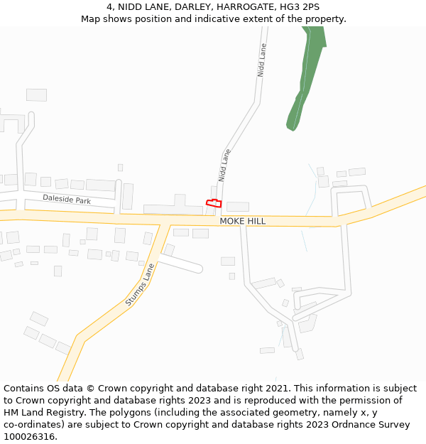 4, NIDD LANE, DARLEY, HARROGATE, HG3 2PS: Location map and indicative extent of plot