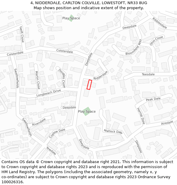 4, NIDDERDALE, CARLTON COLVILLE, LOWESTOFT, NR33 8UG: Location map and indicative extent of plot