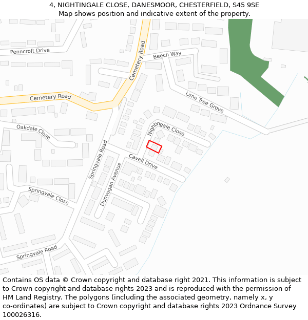 4, NIGHTINGALE CLOSE, DANESMOOR, CHESTERFIELD, S45 9SE: Location map and indicative extent of plot