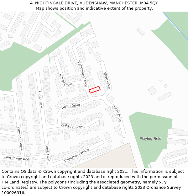 4, NIGHTINGALE DRIVE, AUDENSHAW, MANCHESTER, M34 5QY: Location map and indicative extent of plot