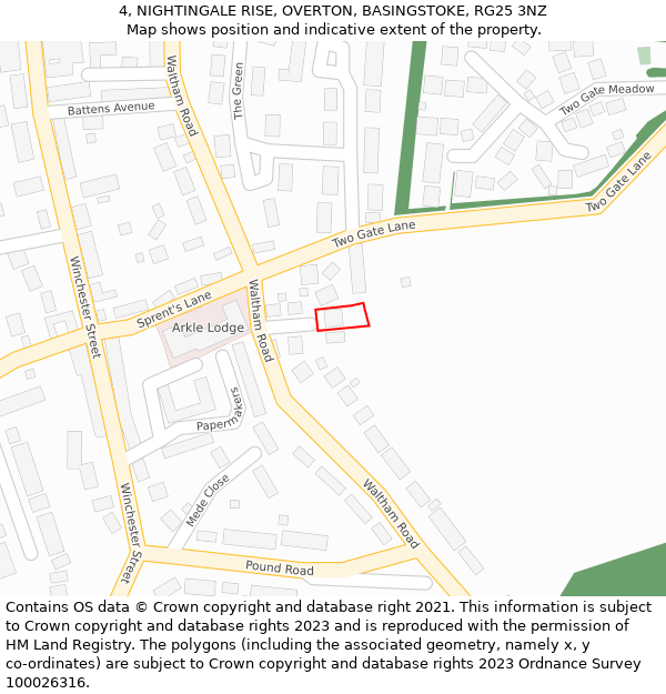 4, NIGHTINGALE RISE, OVERTON, BASINGSTOKE, RG25 3NZ: Location map and indicative extent of plot