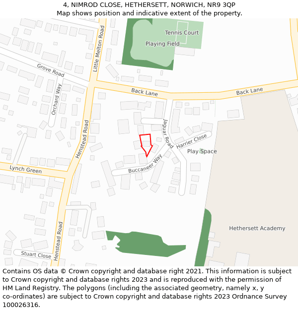 4, NIMROD CLOSE, HETHERSETT, NORWICH, NR9 3QP: Location map and indicative extent of plot