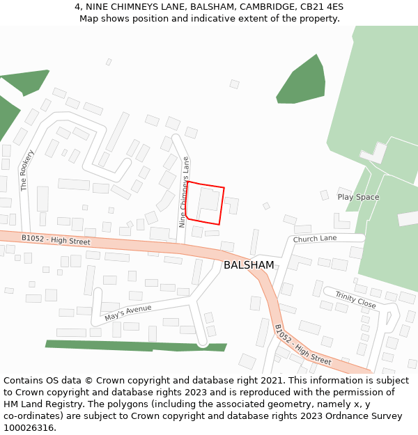 4, NINE CHIMNEYS LANE, BALSHAM, CAMBRIDGE, CB21 4ES: Location map and indicative extent of plot