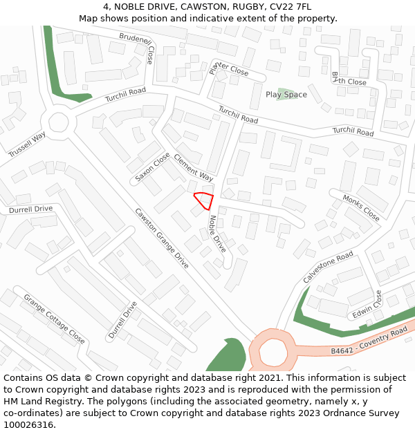 4, NOBLE DRIVE, CAWSTON, RUGBY, CV22 7FL: Location map and indicative extent of plot