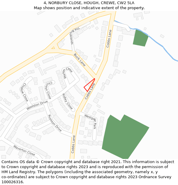 4, NORBURY CLOSE, HOUGH, CREWE, CW2 5LA: Location map and indicative extent of plot