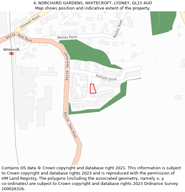 4, NORCHARD GARDENS, WHITECROFT, LYDNEY, GL15 4UD: Location map and indicative extent of plot