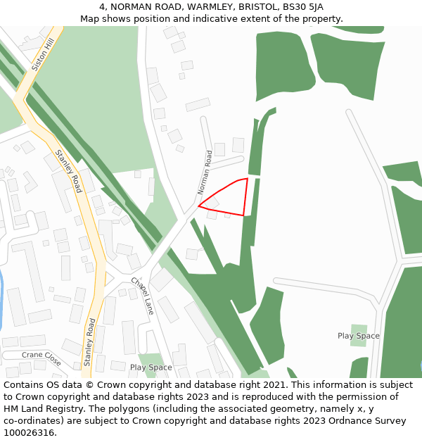 4, NORMAN ROAD, WARMLEY, BRISTOL, BS30 5JA: Location map and indicative extent of plot