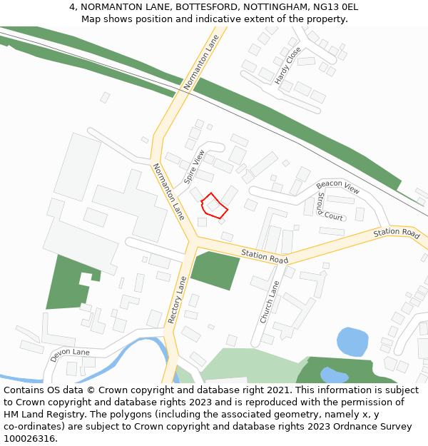 4, NORMANTON LANE, BOTTESFORD, NOTTINGHAM, NG13 0EL: Location map and indicative extent of plot