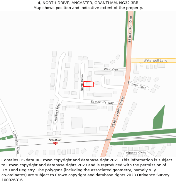 4, NORTH DRIVE, ANCASTER, GRANTHAM, NG32 3RB: Location map and indicative extent of plot