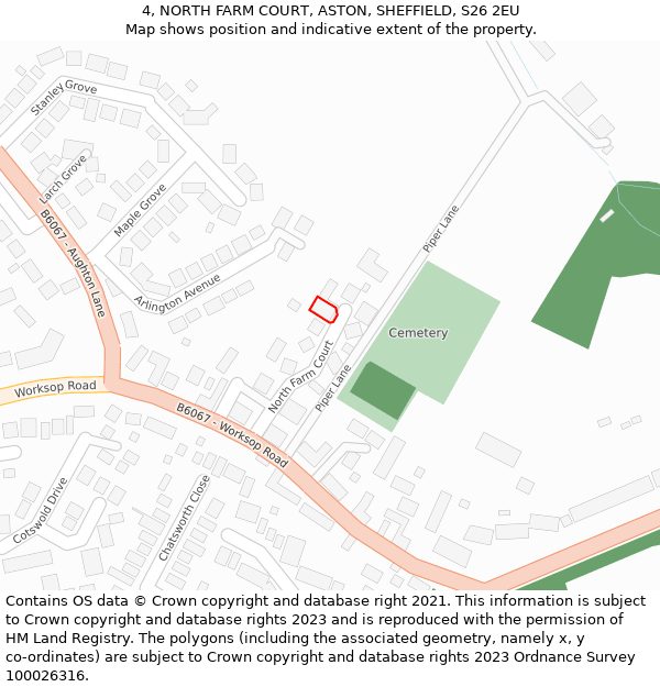 4, NORTH FARM COURT, ASTON, SHEFFIELD, S26 2EU: Location map and indicative extent of plot